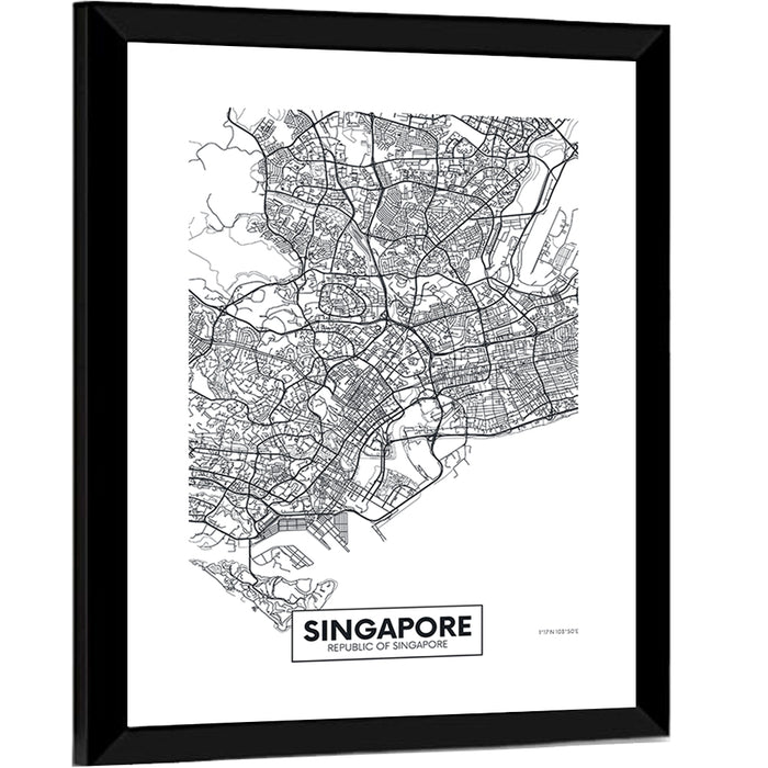 Singapore Minimalist City Map Wall Art as a framed print