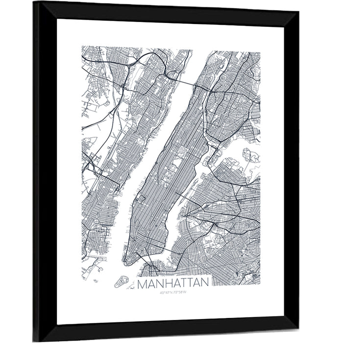 Manhattan Island Map Wall Art as a framed print
