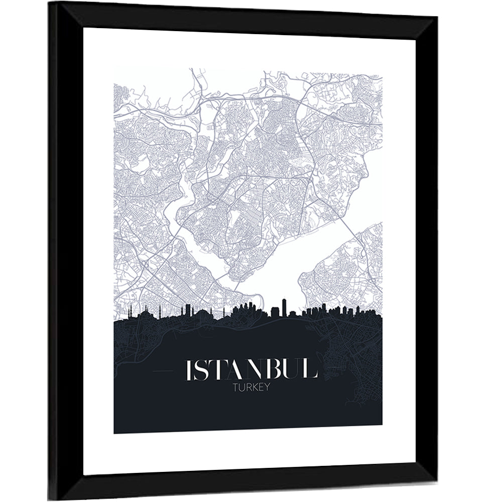 Istanbul Map and Skyline Wall Art