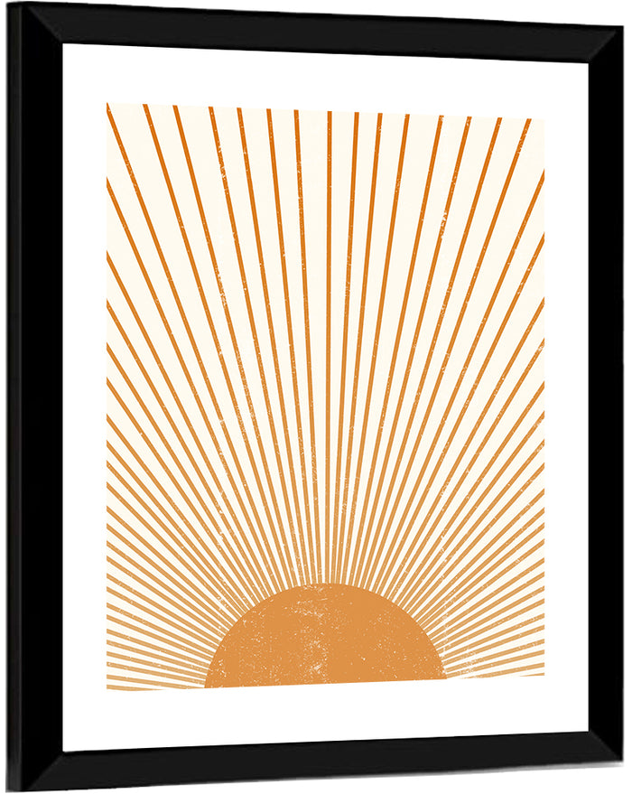 Distressed Sunburst Minimalist Wall Art as a framed print