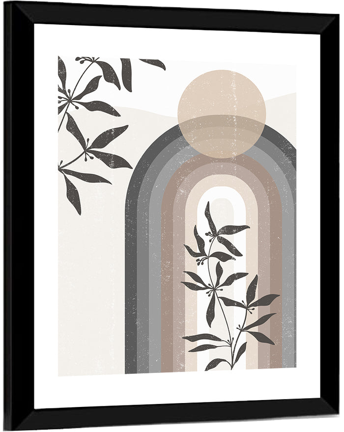 Taupe Rainbow Botanical Arch Wall Art as a framed print