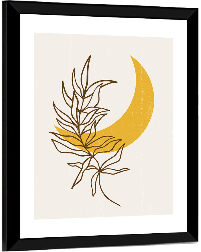 Crescent Moon Leaf Illustration Wall Art as a framed print