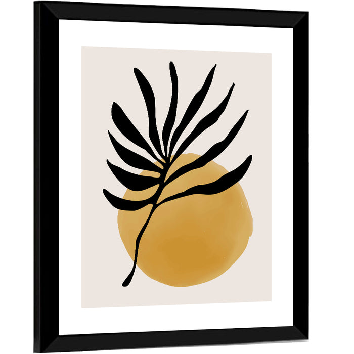 Mustard Sun with Dark Leaf Wall Art as a framed print