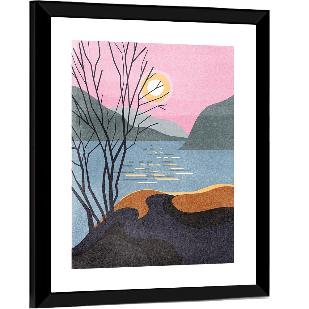 Sunset Reflection Minimalist Landscape Wall Art