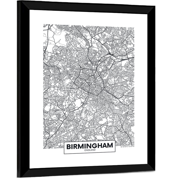 Birmingham Minimalist City Map Wall Art as a framed print