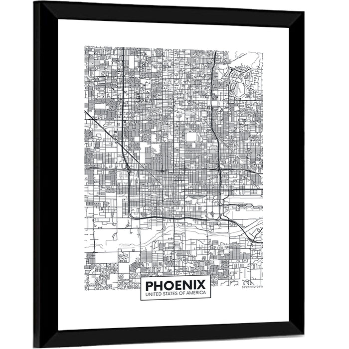 Phoenix Street Grid Map Wall Art as a framed print
