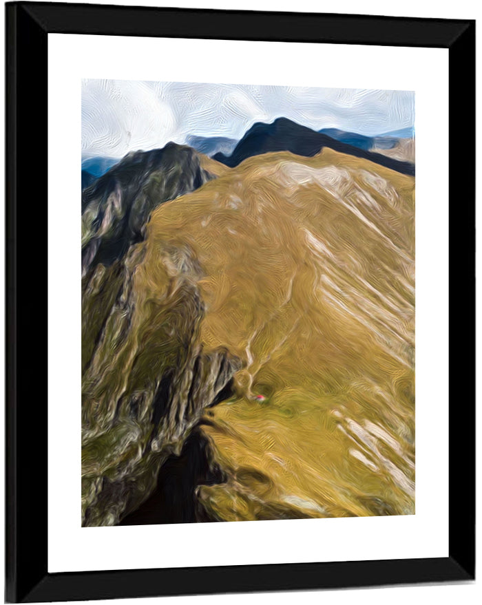 Aerial Mountain Slope with Red Cabin Wall Art as a framed print
