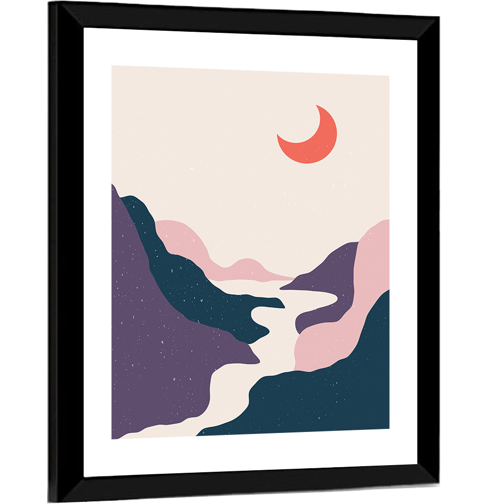 Crescent Moon Over Mountain Stream Wall Art