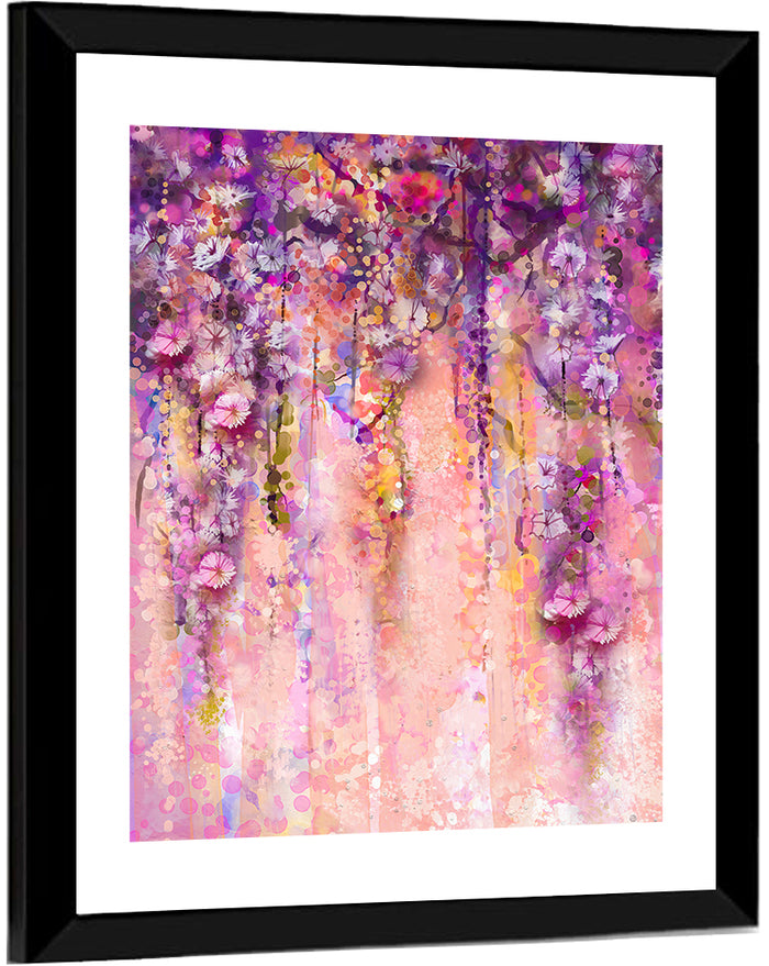 Cascading Wisteria Vines Wall Art as a framed print