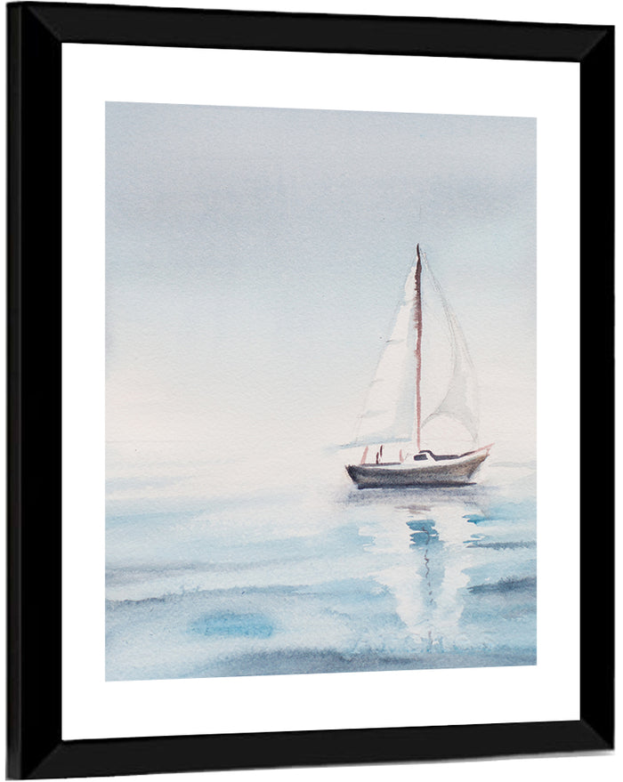 Sailboat on Calm Sea Wall Art as a framed print