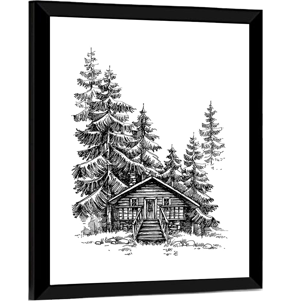 Log Cabin Sketch Wall Art