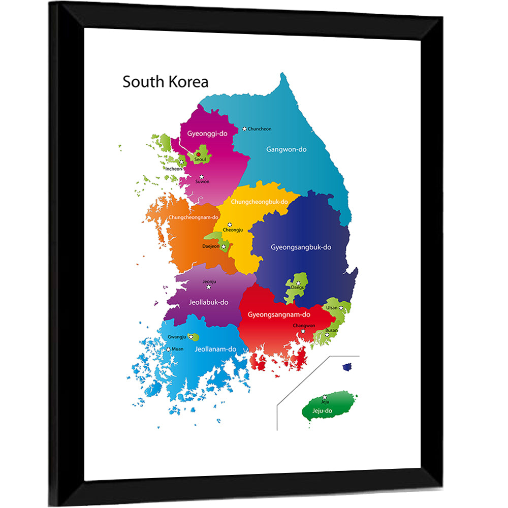 Colorful South Korea Map Wall Art