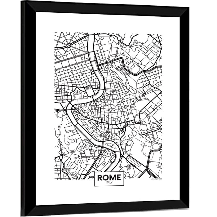 Minimalist Rome City Map Wall Art as a framed print