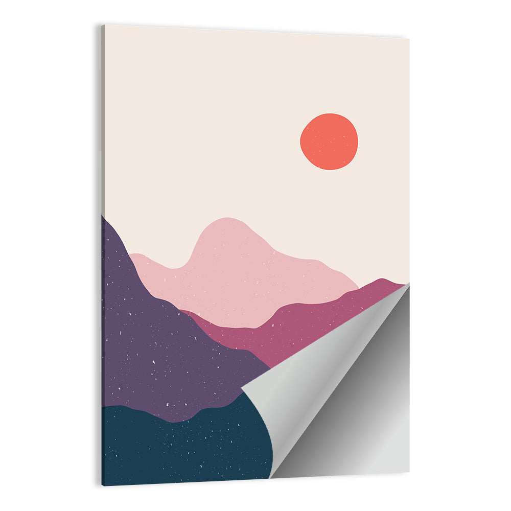 Stippled Sun Over Layered Mountains Wall Art
