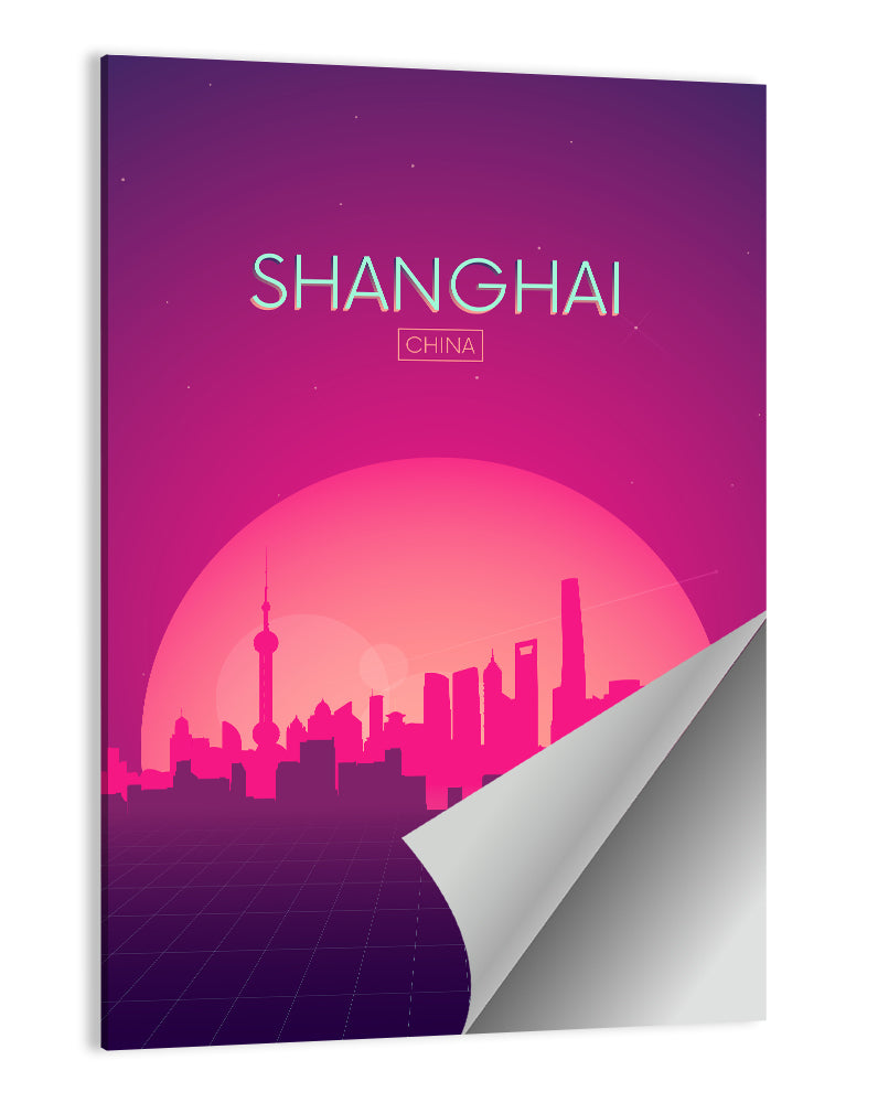 Shanghai Neon Sunset Skyline Wall Art