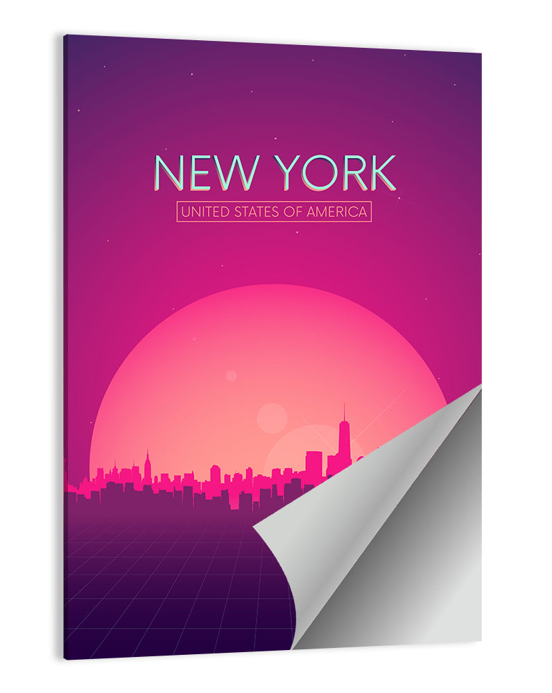 New York Retro Sunset Skyline Wall Art
