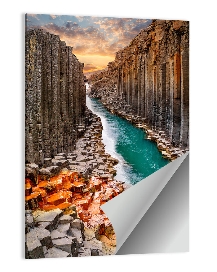 Stuðlagil Canyon Basalt Columns at Golden Hour Wall Art as a poster print