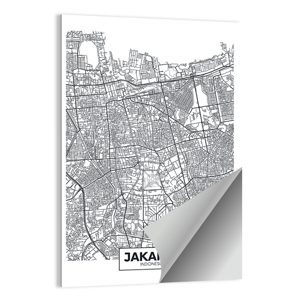 Jakarta Street Grid Map Wall Art