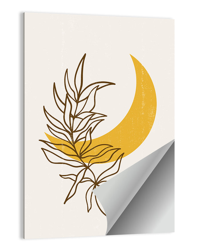 Crescent Moon Leaf Illustration Wall Art as a poster print