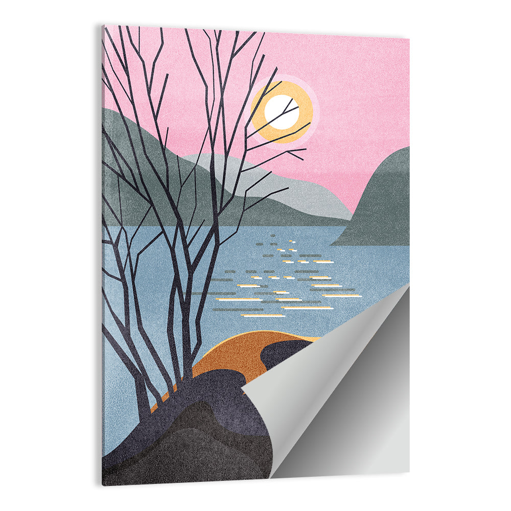 Sunset Over Lake with Bare Tree Wall Art