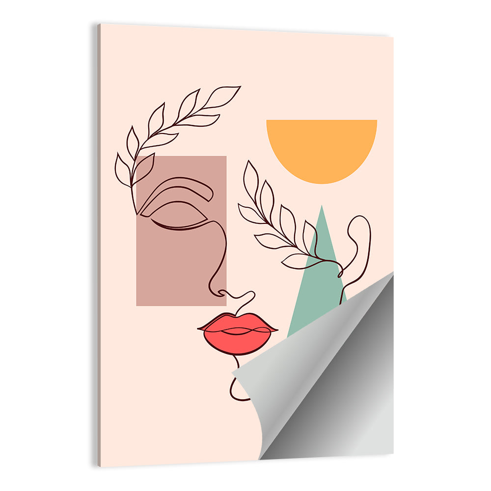 Minimal Woman Profile with Red Lips Wall Art