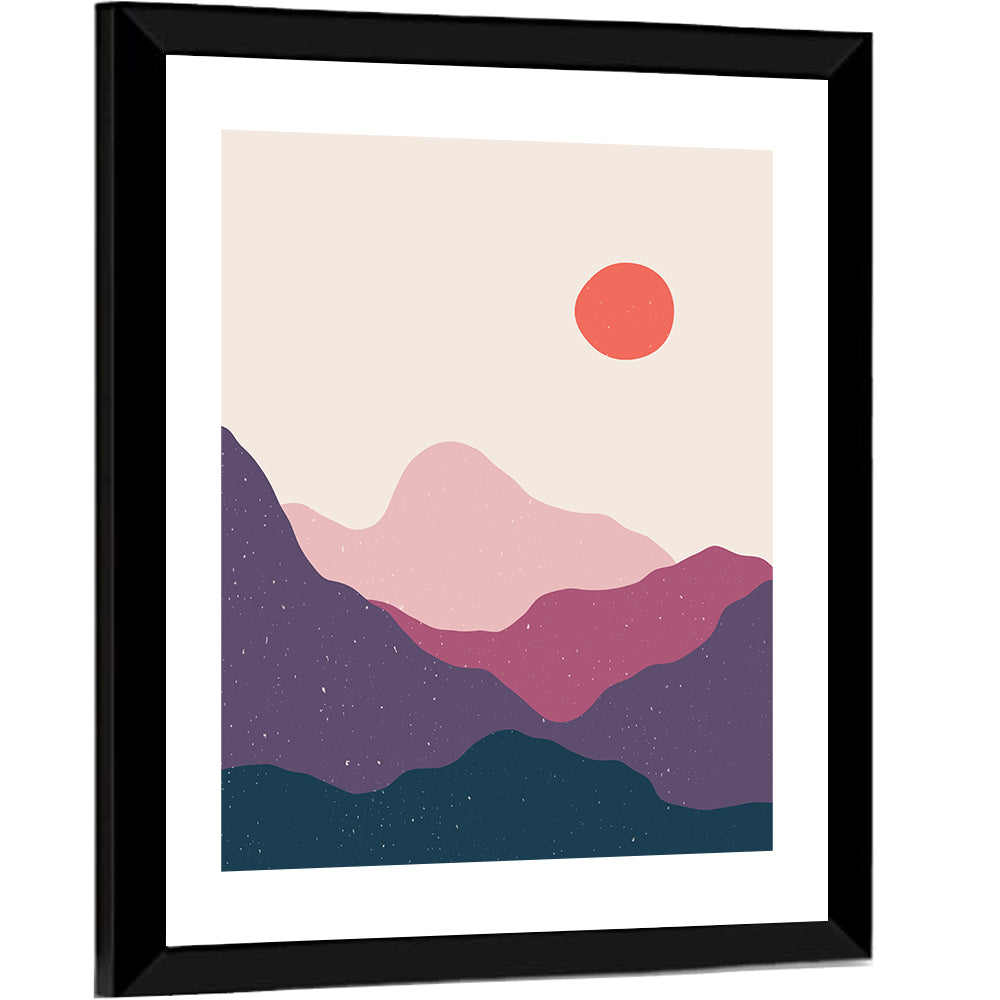 Stippled Sun Over Layered Mountains Wall Art