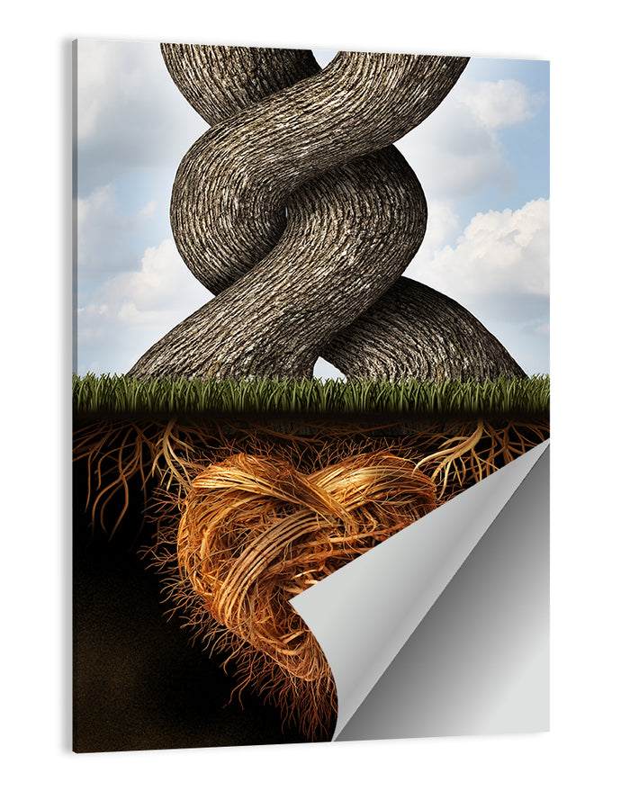 Intertwined Trees with Heart-shaped Roots Wall Art as a poster print