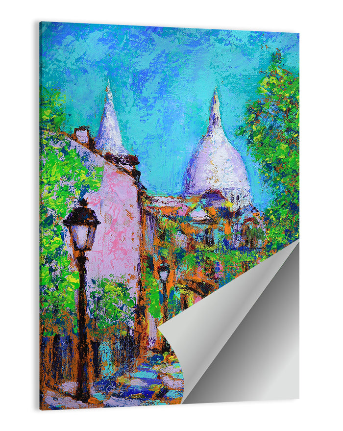 Montmartre Street with Sacre Coeur Dome Wall Art as a poster print