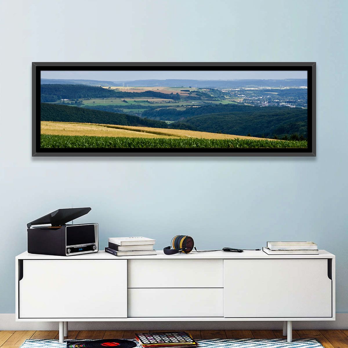 Village Grainfields Wall Art in a room, panoramic