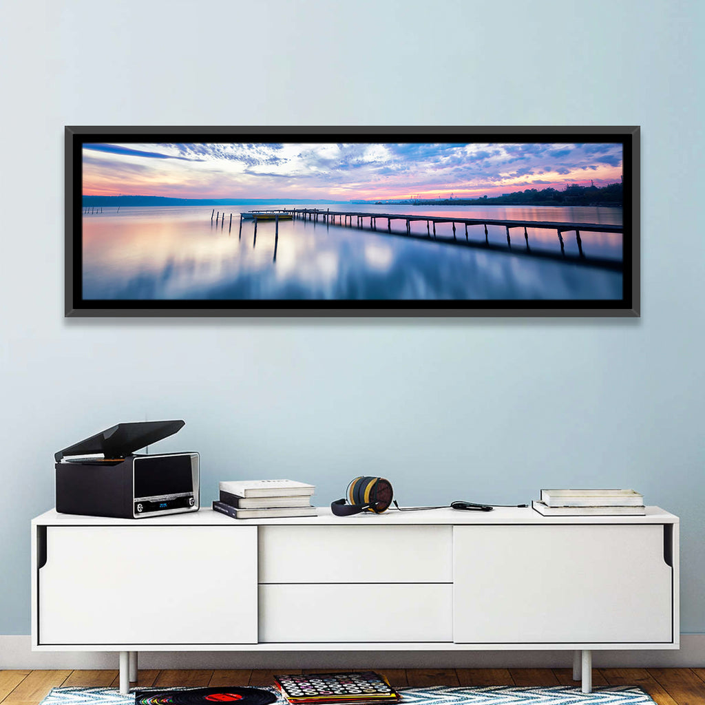 Cloudy Lake Pier at Dusk Wall Art