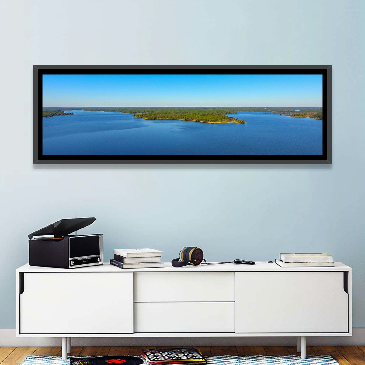 Big Creek Lake Peninsula Wall Art in a room, panoramic