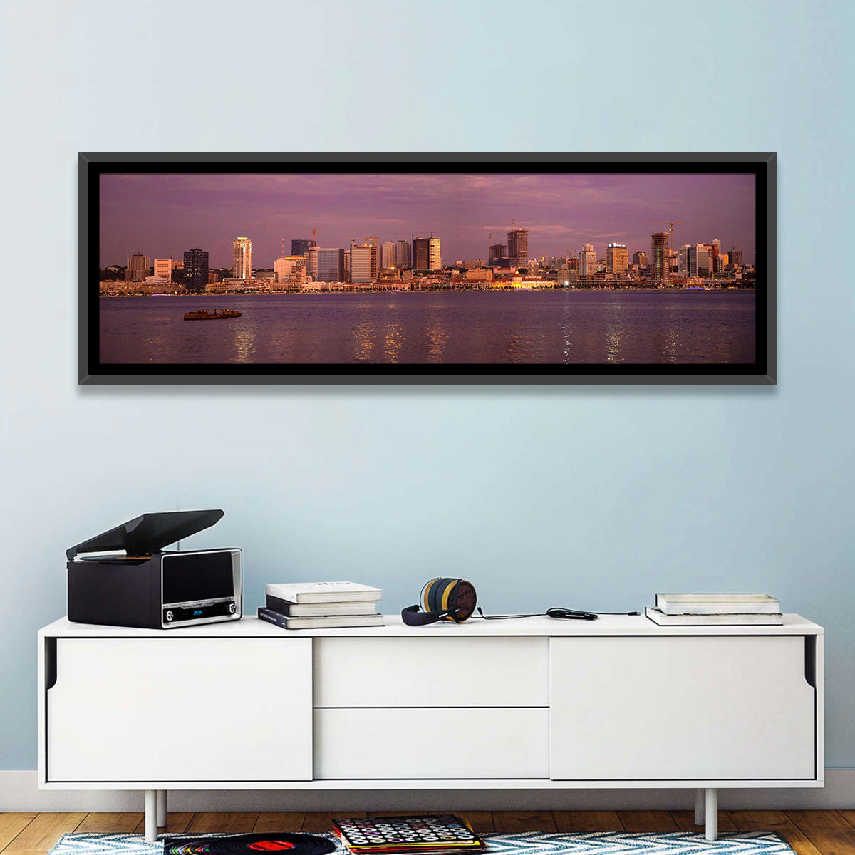 Luanda Skyline at Dusk Wall Art in a room, panoramic