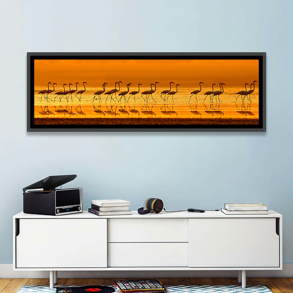 Flamingo Line at Golden Hour Wall Art
