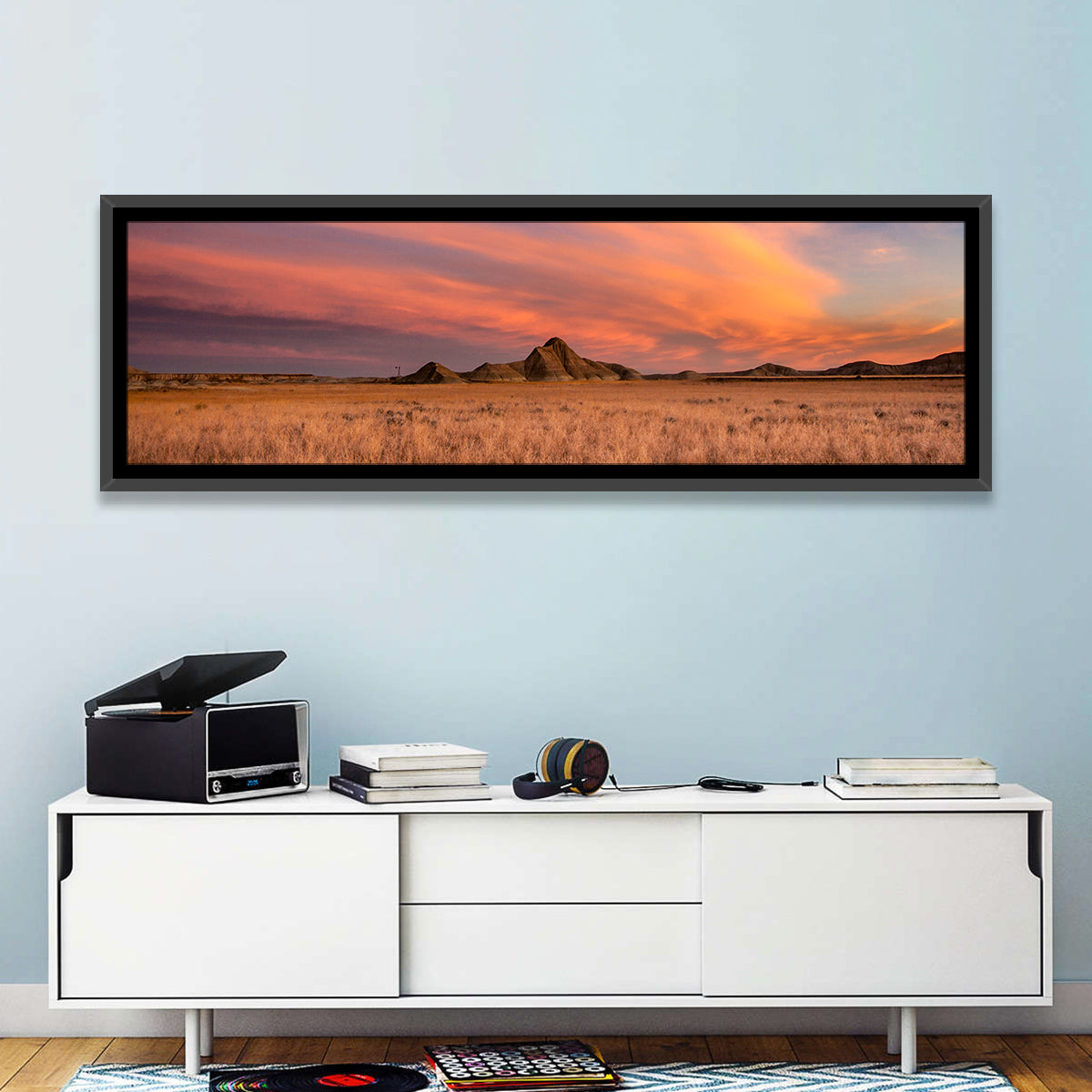 Toadstool State Park Sunset Wall Art in a room, panoramic