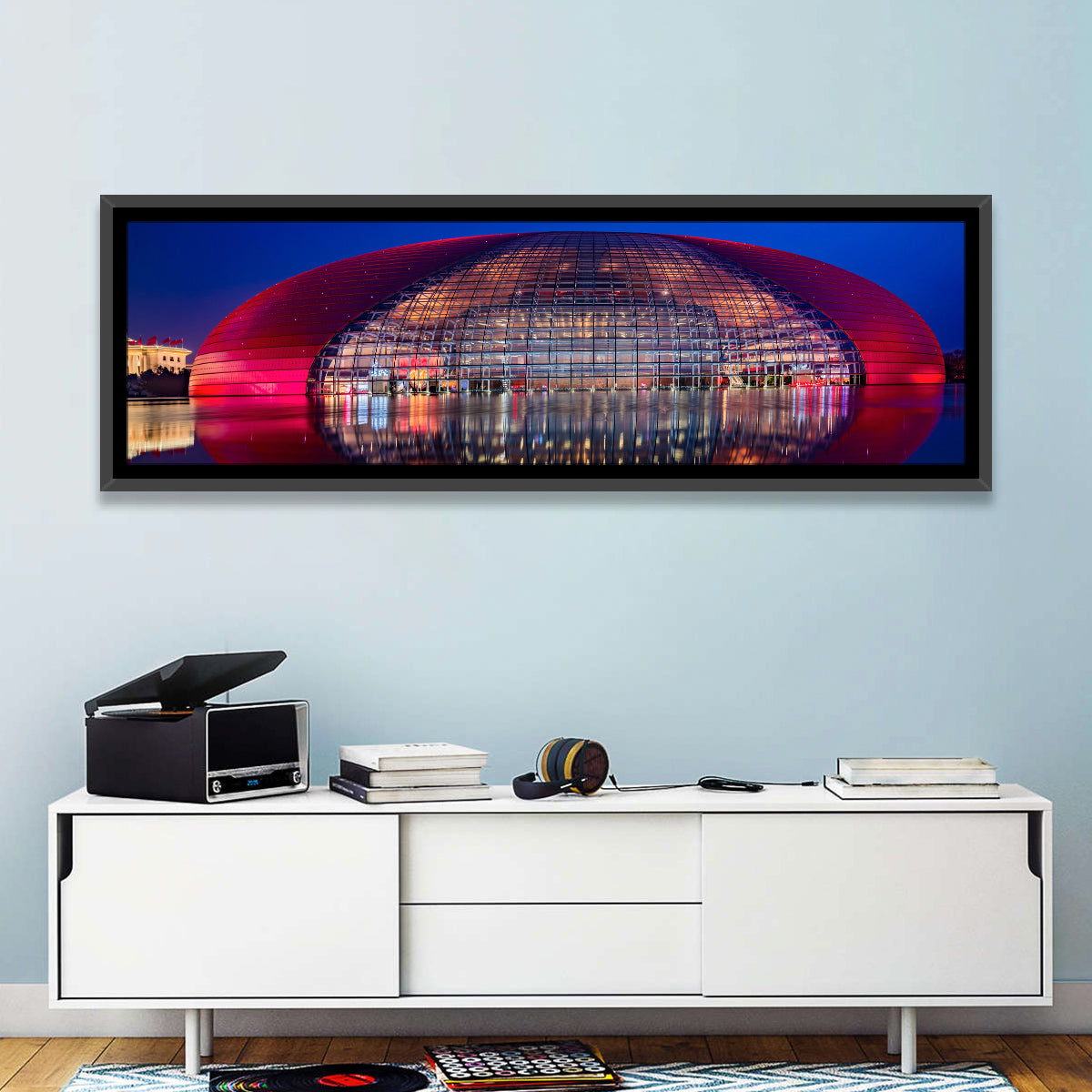 Ncpa Beijing Night Reflection Wall Art in a room, panoramic