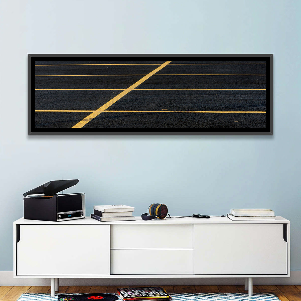 Parking Lot Lines Wall Art in a room, panoramic