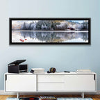 Red Cottages on Winter Lake Wall Art