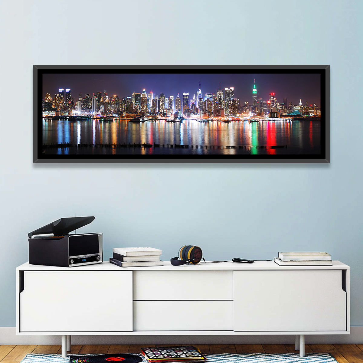 New York Skyline Mirror Reflection at Night Wall Art