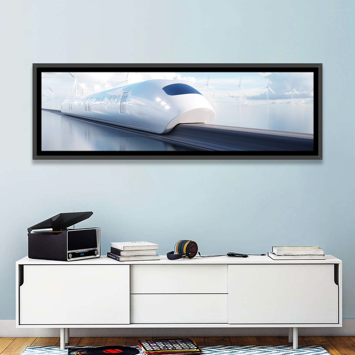 Futuristic Monorail Perspective Wall Art in a room, panoramic