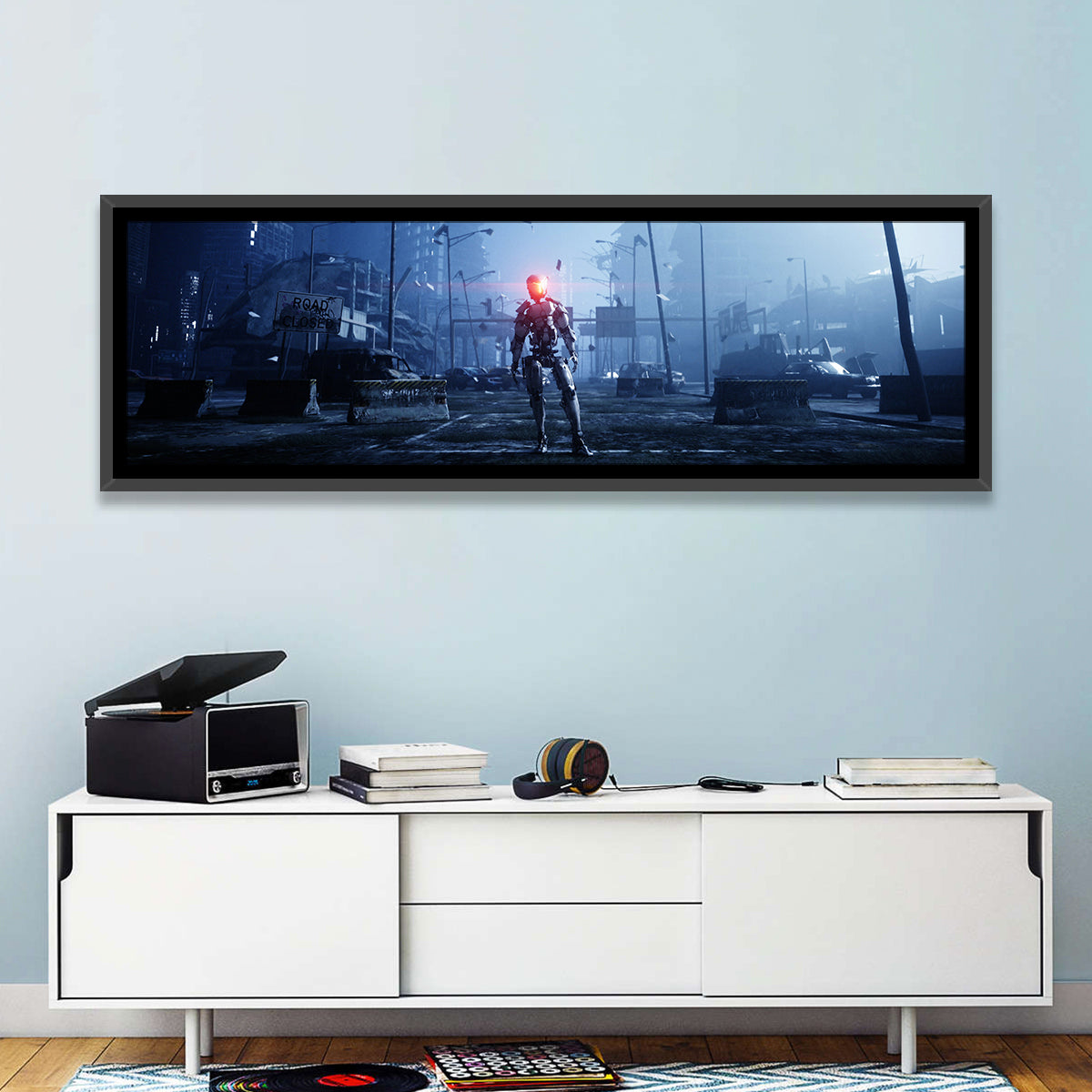 Alien Robot in Ruined City Wall Art