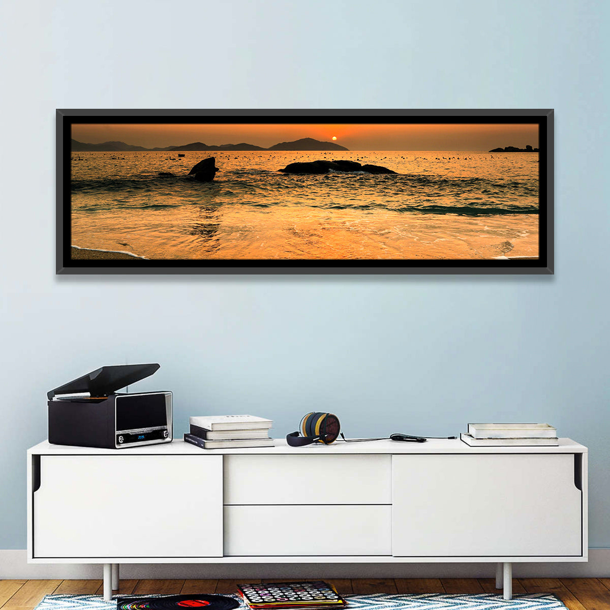 Khanh Hoa Beach Sunset Wall Art in a room, panoramic
