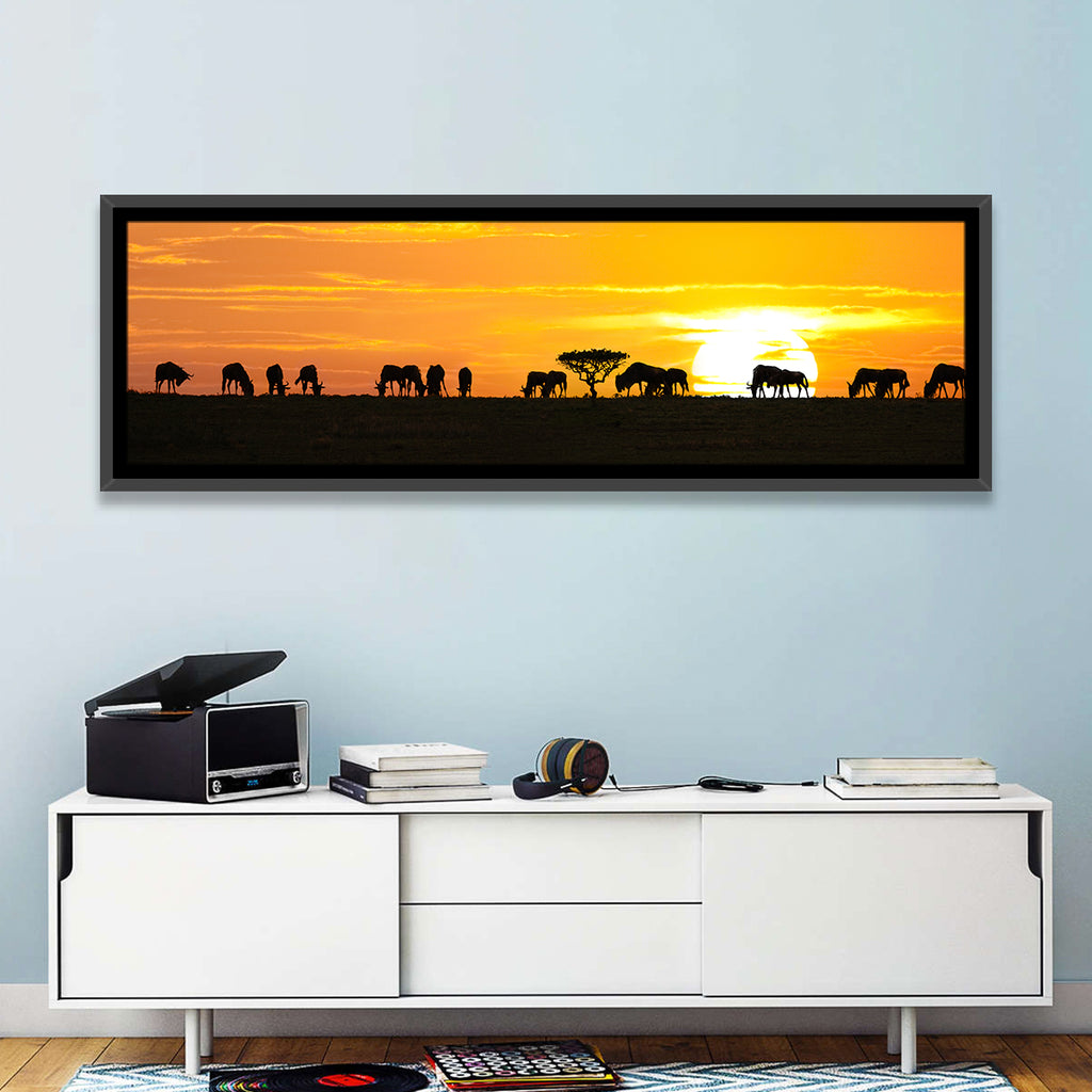 Wildebeest Silhouettes at Sunset Wall Art
