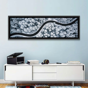 Aerial Winter Forest Road Wall Art