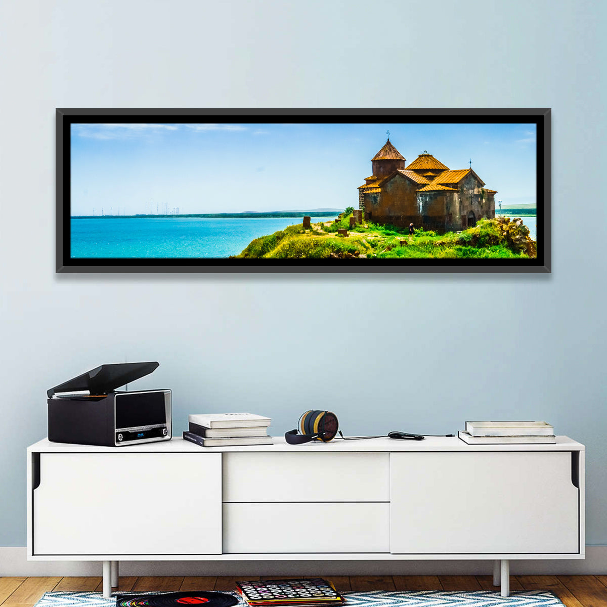 Sevanavank on Lake Sevan Wall Art in a room, panoramic