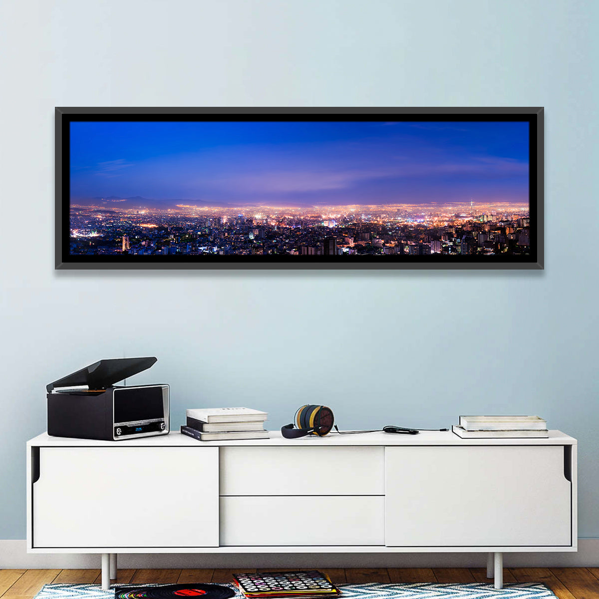 Tehran Nightscape Wall Art in a room, panoramic