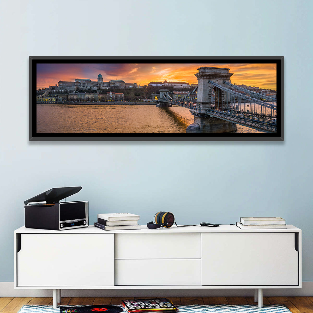Budapest Chain Bridge at Golden Dusk Wall Art