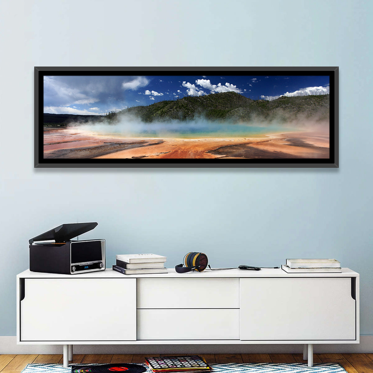 Grand Prismatic Spring, Yellowstone Wall Art in a room, panoramic