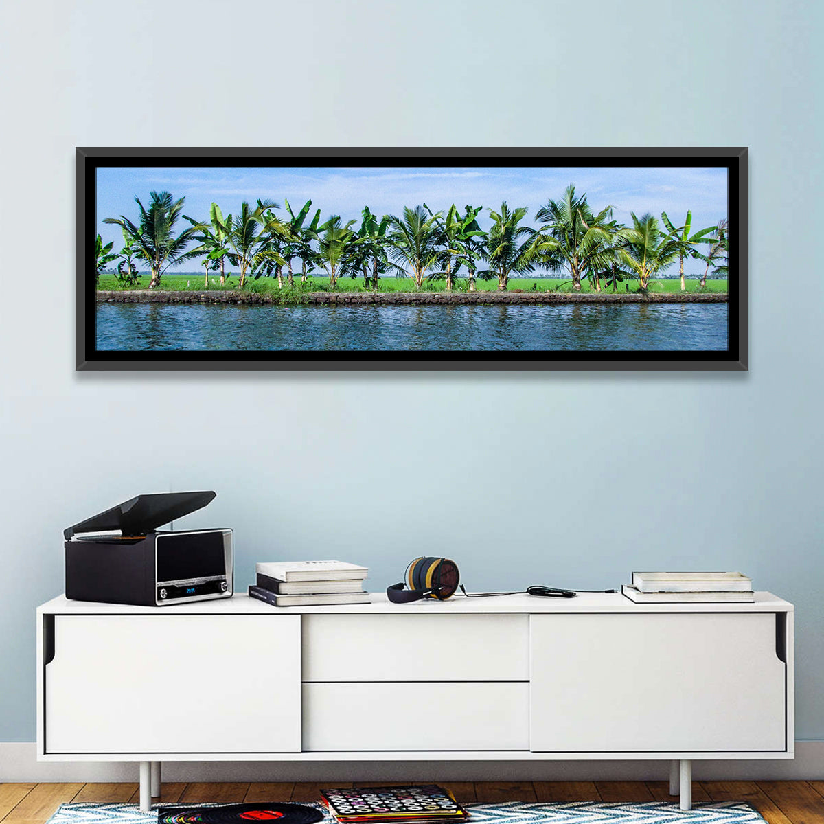 Vembanad Lake Landscape Wall Art in a room, panoramic