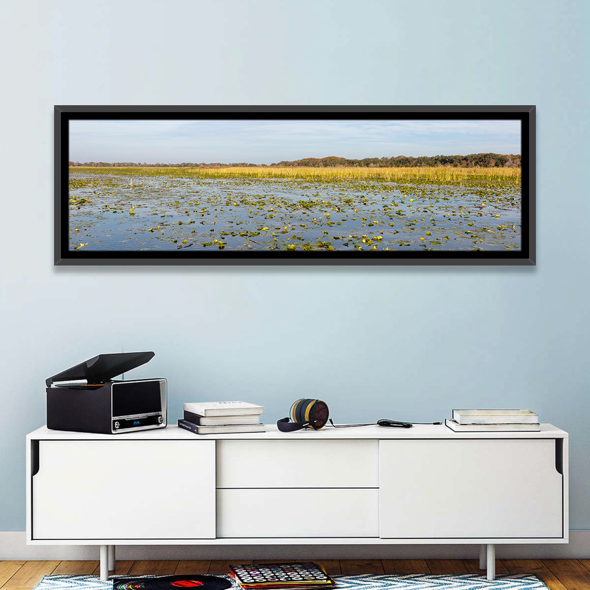 Lake Toho Lily Pads Wall Art in a room, panoramic