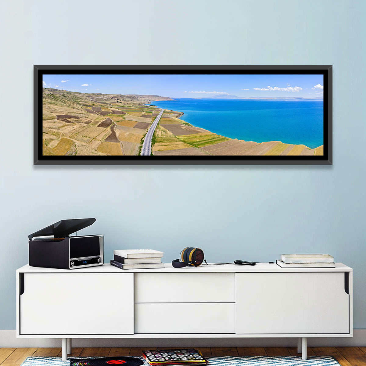 Lake Van Landscape Wall Art in a room, panoramic